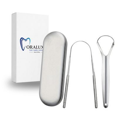 Oraluxe Stainless Steel Tongue Scraper Set — 2pc with Travel Case